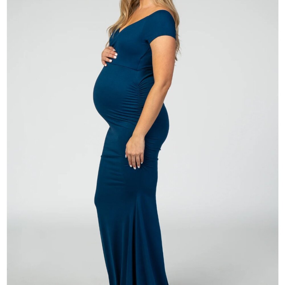 Pink Blush Maternity Dress Off Shoulder Dark Teal Size S